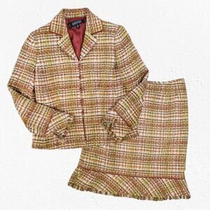 90s Vintage Kasper Multicolor Tweed Skirt Suit Officecore Blazer & Skirt Size 4P